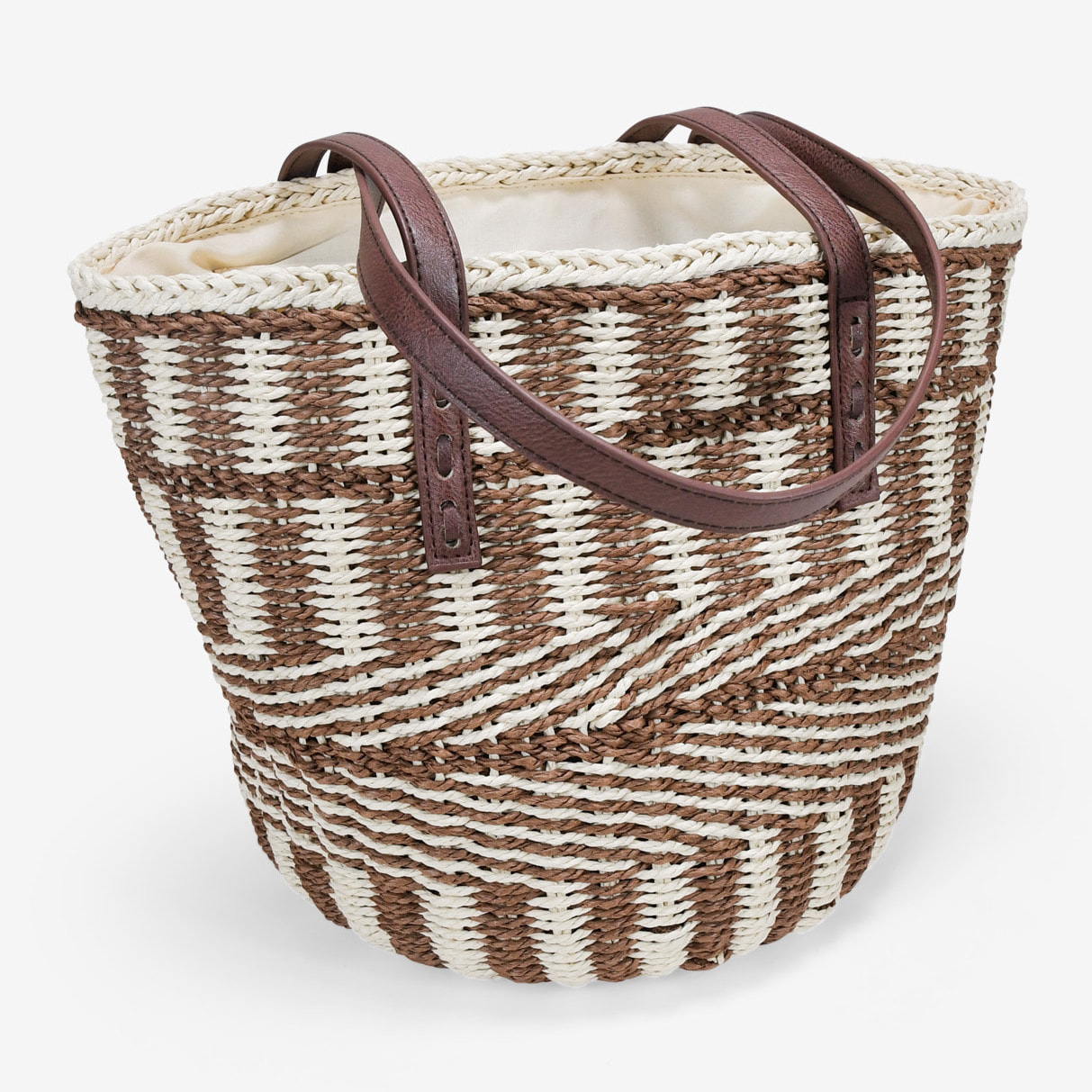 Bolso capazo beige y marrón con asas de hombro