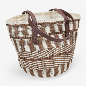 Bolso capazo beige y marrón con asas de hombro