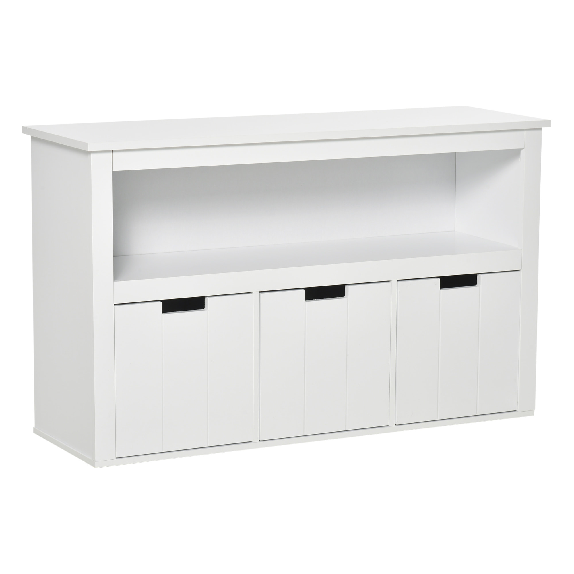 HOMCOM Aparador de Salón con 3 Cajones Extraíbles y Estantes Abiertos para Libros Juguetes Armario Auxiliar de Almacenamiento para Dormitorio Cocina 102x33x61,5 cm Blanco