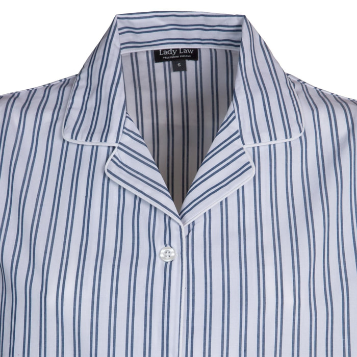 PIGIAMA DONNA in cotone righe bianche e blu