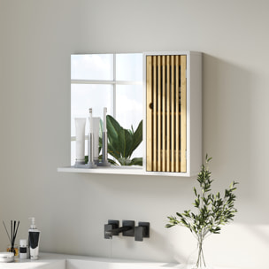 Miroir étagère style cosy - armoire miroir salle de bain 1 porte - bambou blanc