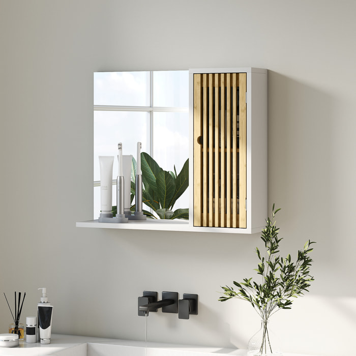 Miroir étagère style cosy - armoire miroir salle de bain 1 porte - bambou blanc