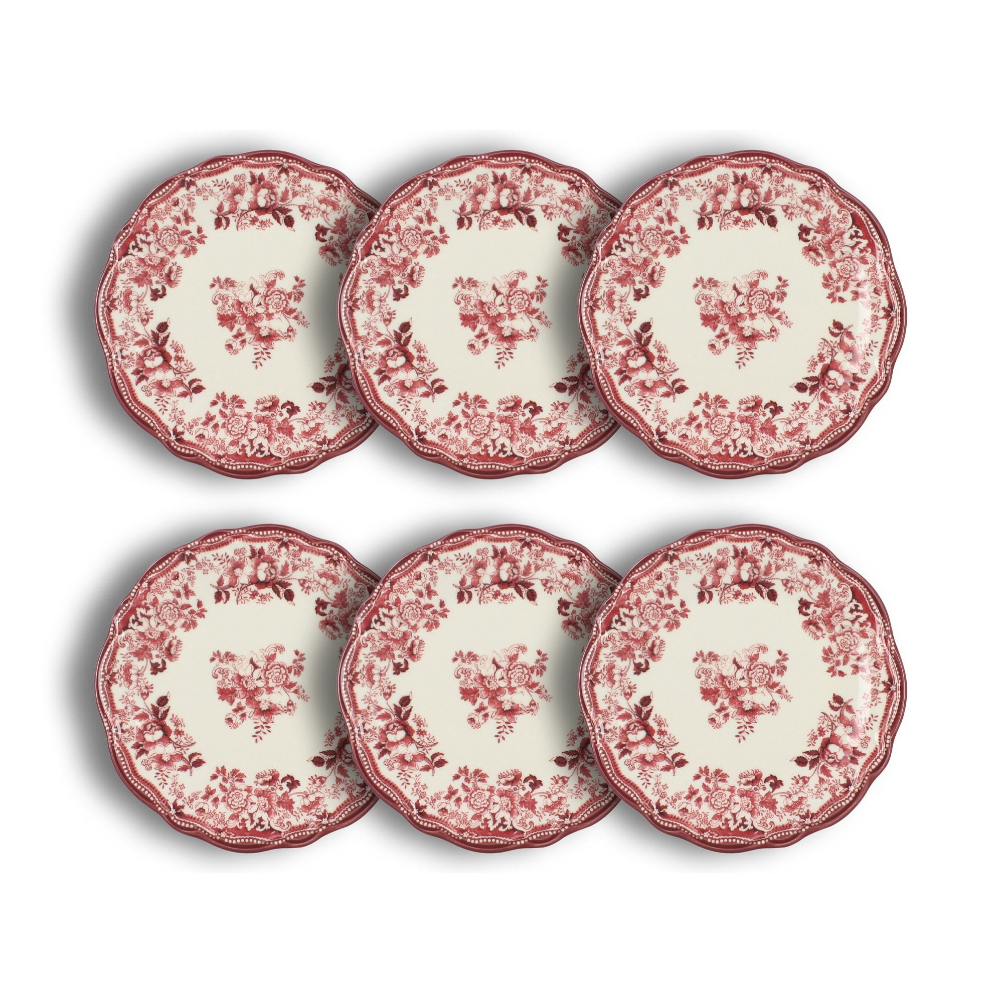 Lot de 6 assiettes à dessert fleuries en porcelaine rose 20cm FAUSTINE