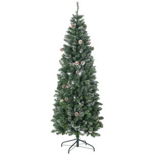 Sapin de Noël artificiel aspect enneigé Ø 65 x 180H cm 37 pommes de pin 618 branches épines imitation Nordmann grand réalisme