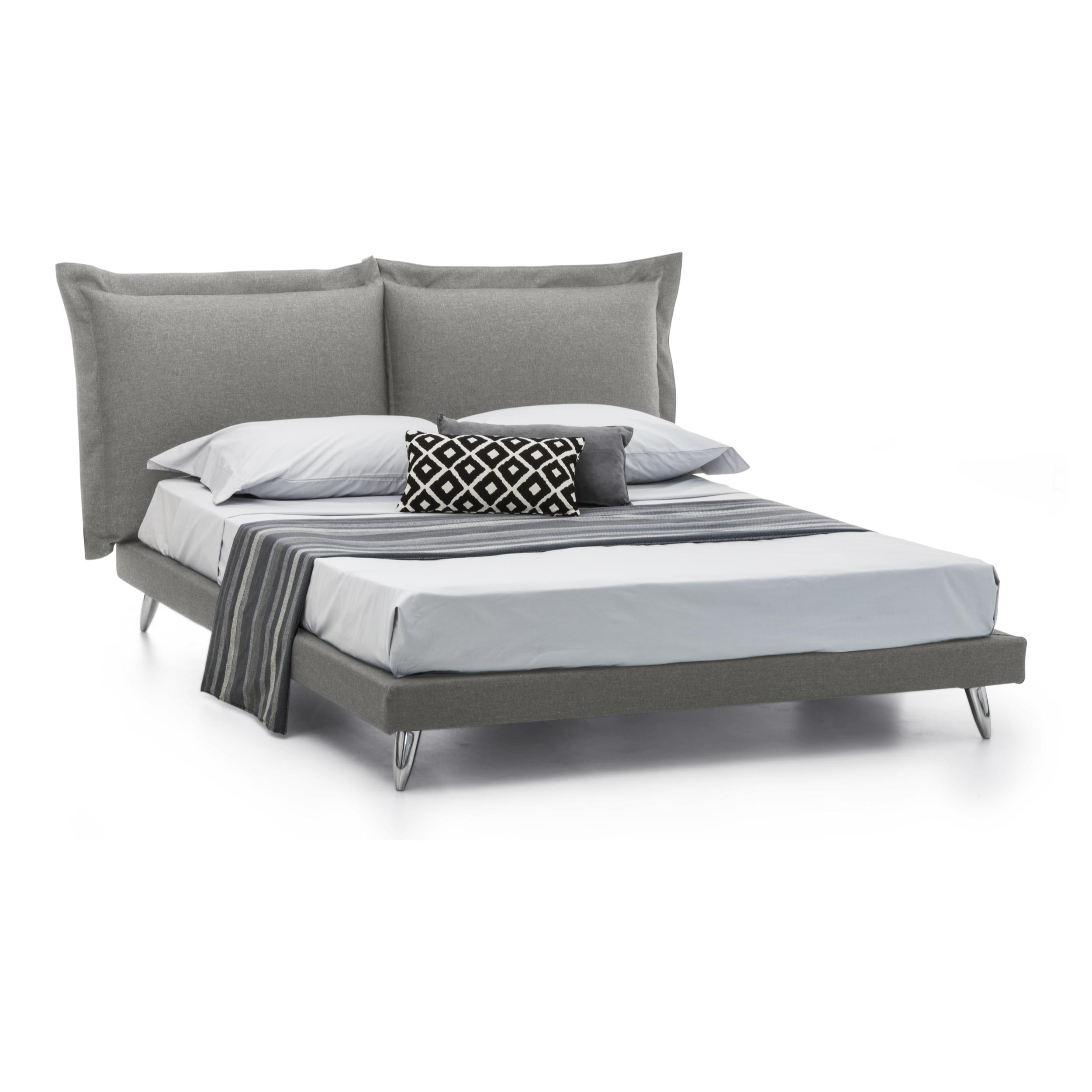 Letto matrimoniale Ludovica, Letto fisso in tessuto con piedini, 100% Made in Italy, adatto per materasso 160x190 cm, Grigio