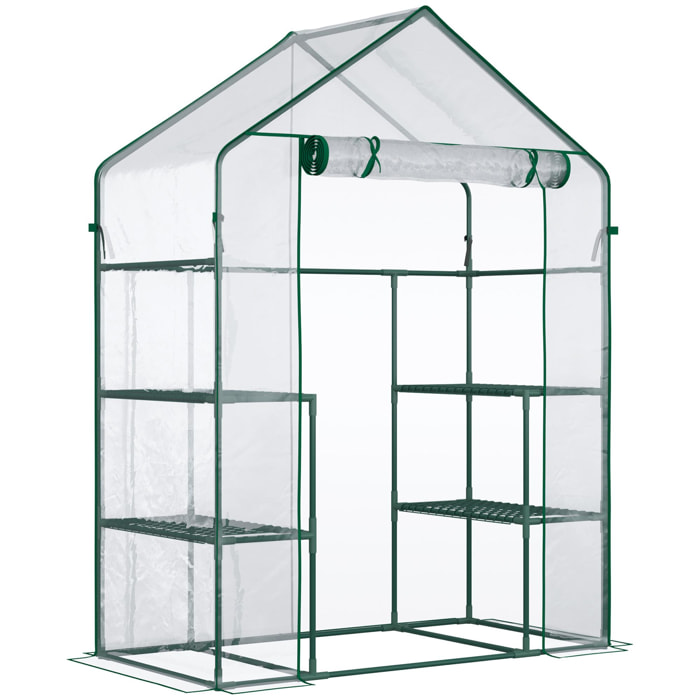 Invernadero de Jardín Invernadero de Terraza con 4 Estantes 1 Puerta con Cremallera para Cultivo de Plantas Flores Verduras 142x73x195 cm Verde