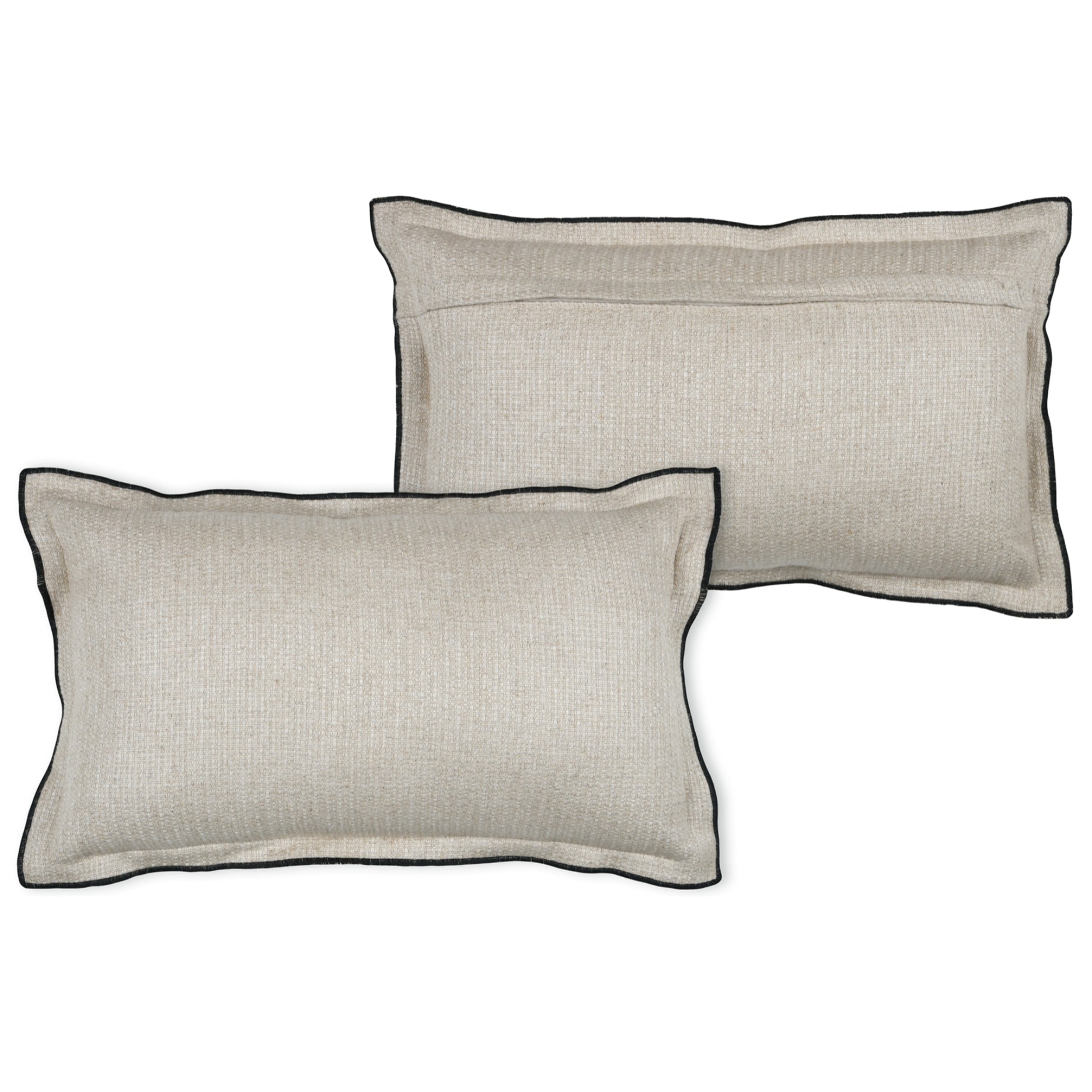Coussin  poly-lin volant plat feston noir - Naturel