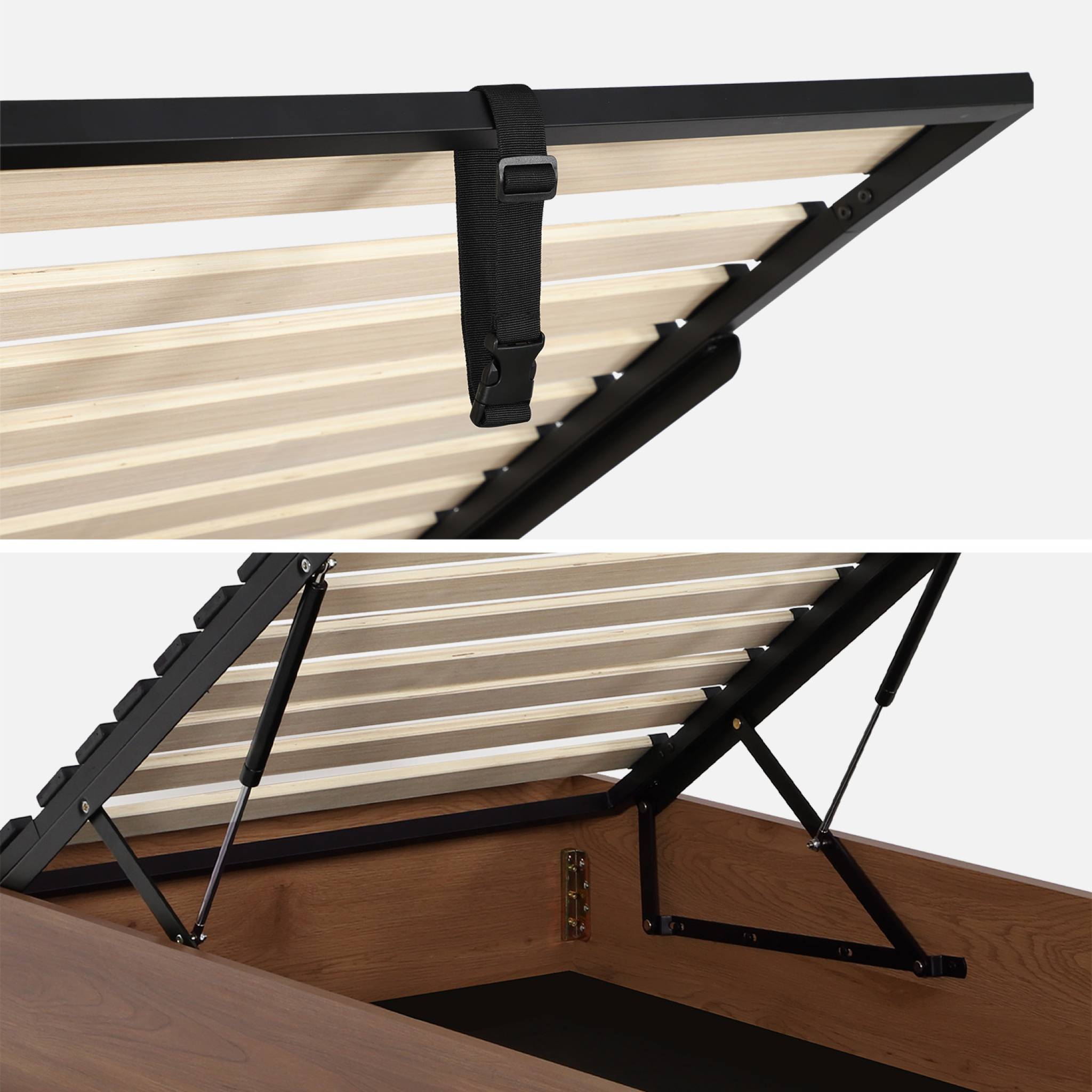 Lit coffre sommier à lattes 90x190cm décor bois  LIFT