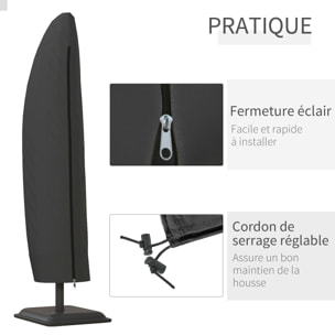 Housse de protection imperméable pour parasol droit avec fermeture éclair et cordon de serrage polyester PVC haute densité noir