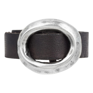 Anillo cuero piel negro hebilla plata925 chapado