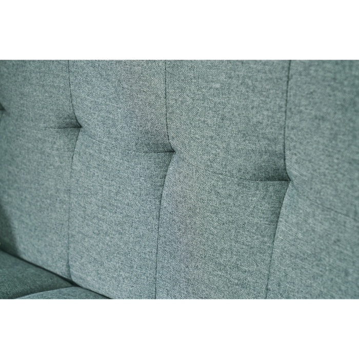 Canapé scandinave 2 places en tissu vert de gris et bois clair MOON