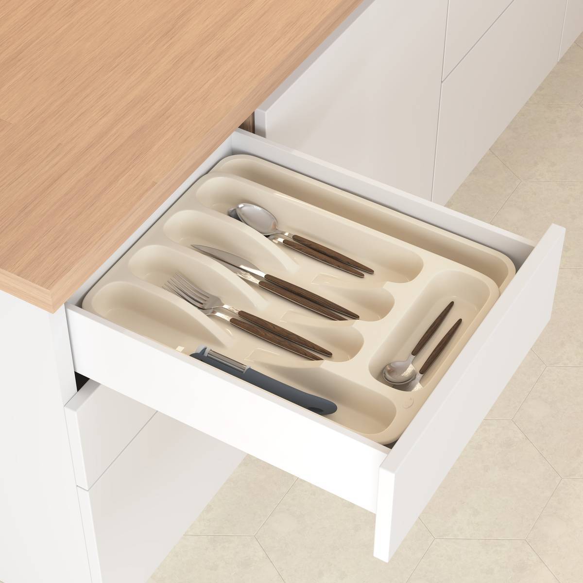 Range-couverts Poly extensible 6 compartiments beige