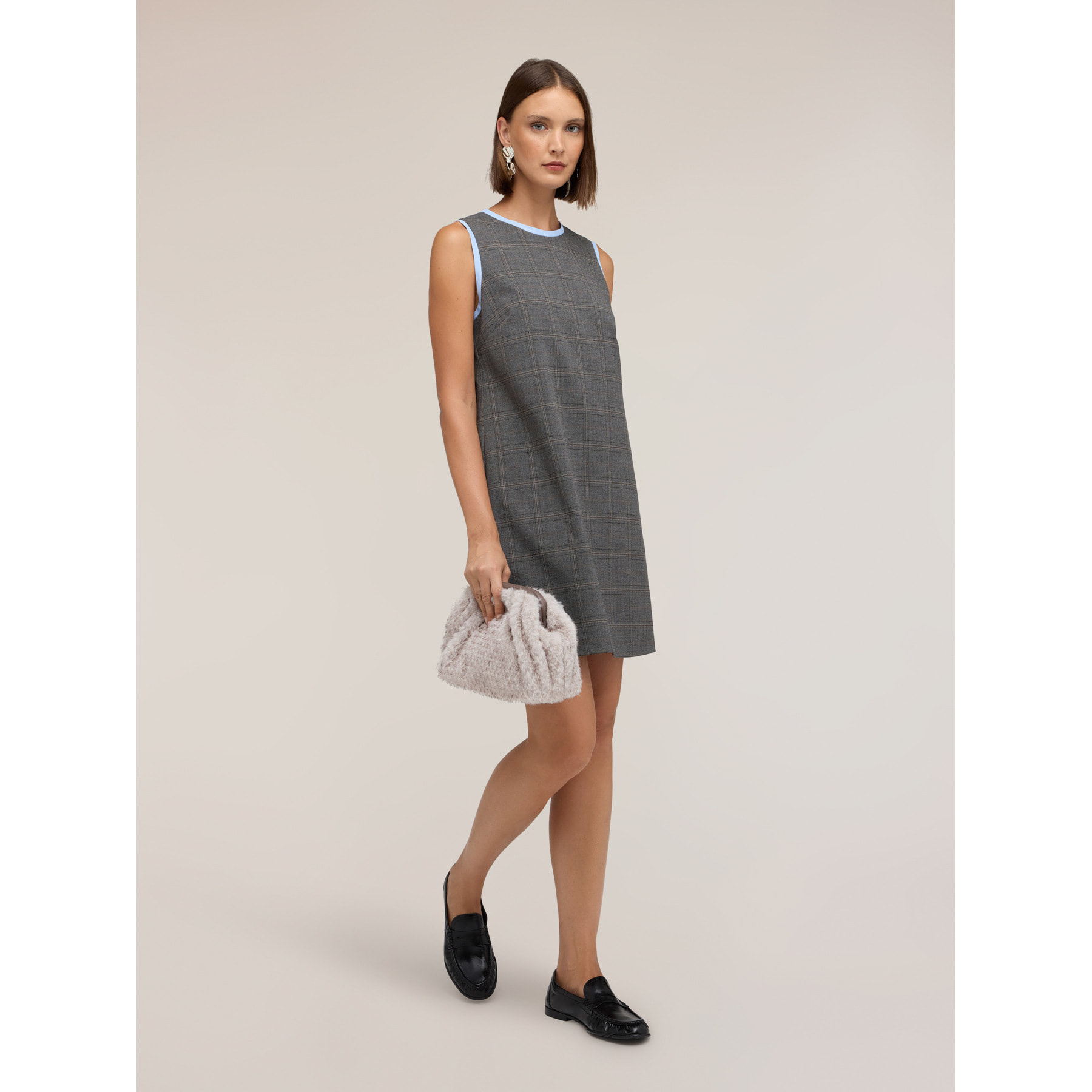 Motivi - Vestito fantasia check con bordo a contrasto - Grigio