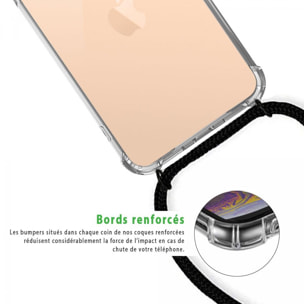 Coque iPhone 11 Pro Max anti-choc silicone avec cordon noir