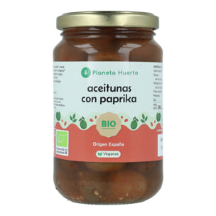 PLANETA HUERTO | Aceituna Gazpachera Ecológica 350 g - Aceitunas Verdes Manzanilla con Pimentón Dulce, Hierbas Naturales y Ajo, Producto Artesanal y Saludable