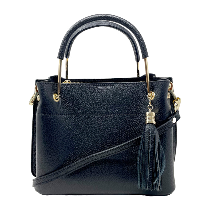Chicca Borse - Borsa a Mano Donna in Vera Pelle - Colore Nero