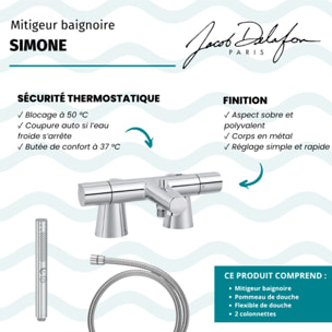 Mitigeur baignoire Simone + pommeau de douche Shift+ rond + flexible de douche métal + colonnettes