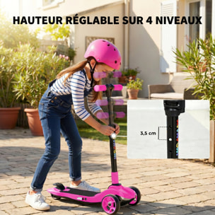 Trottinette électrique enfant pliable 3 roues 8 Km/h max LED rose