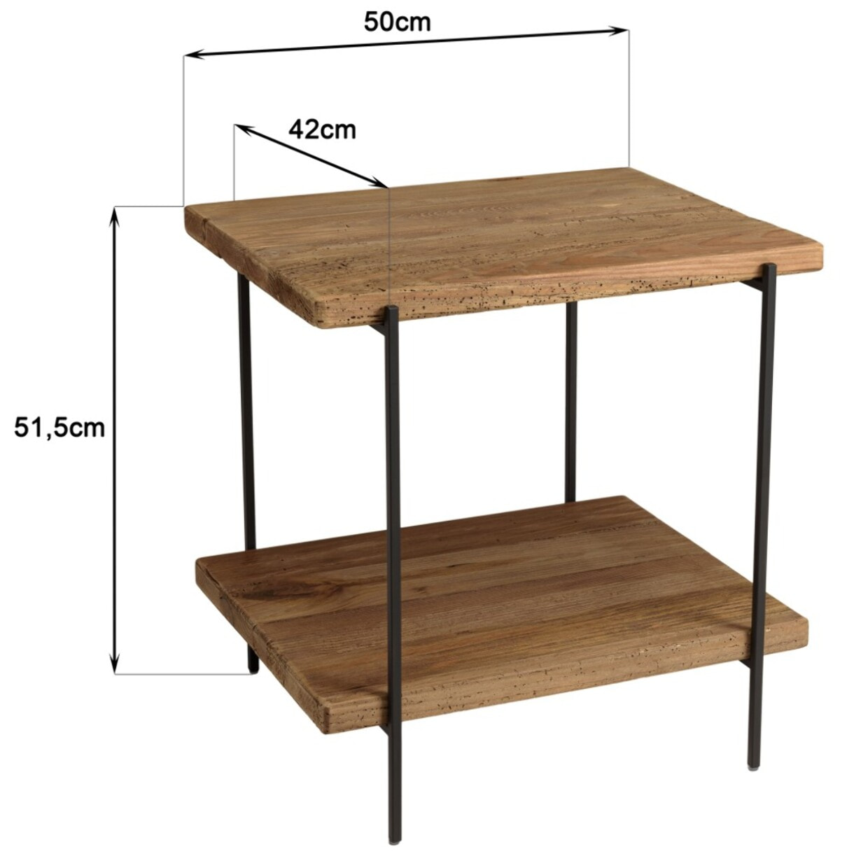 DANDY - Table d'appoint rect. 50x42cm bois Pin recyclé et pieds métal