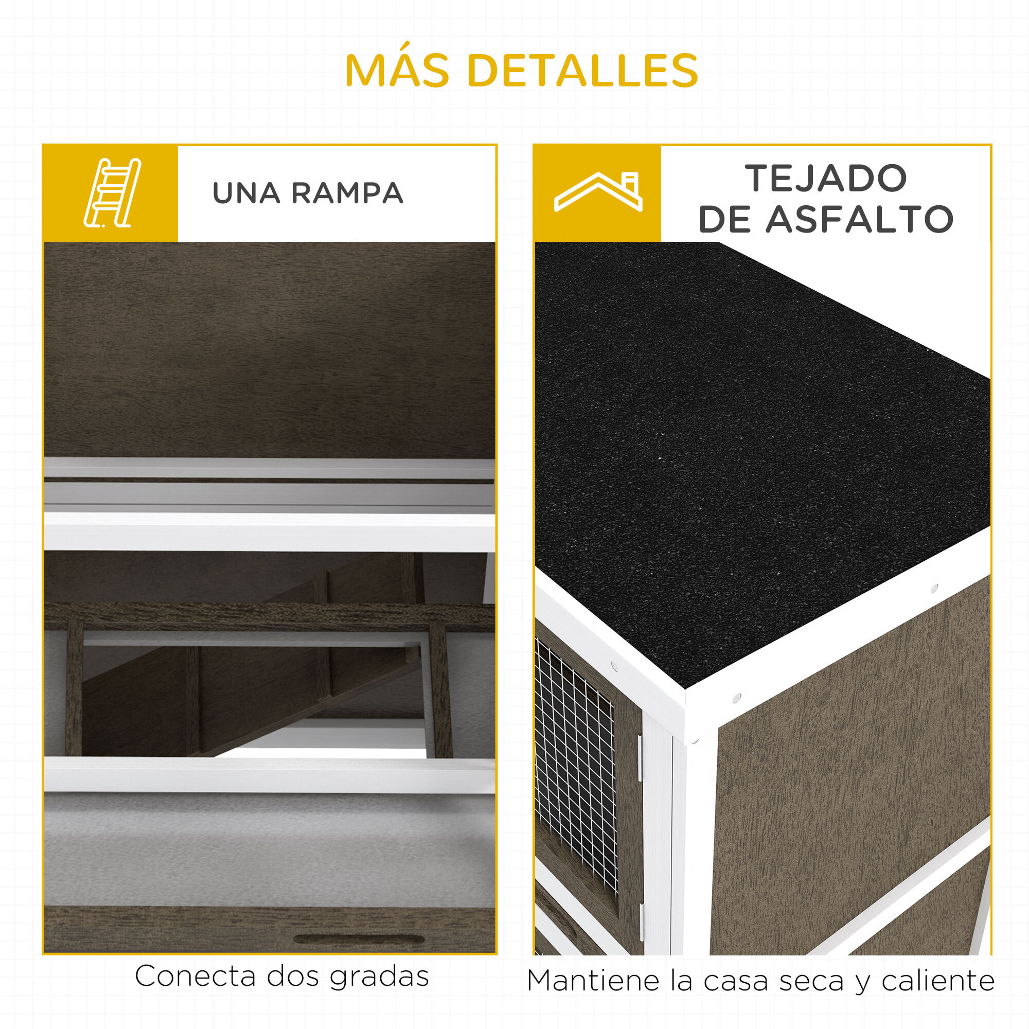 Conejera de Madera Jaula para Conejos de 2 Pisos 97x44x91 cm con Techo Asfáltico Puertas con Pestillo Bandejas Extraíbles y Rampa para 2 Conejos Marrón