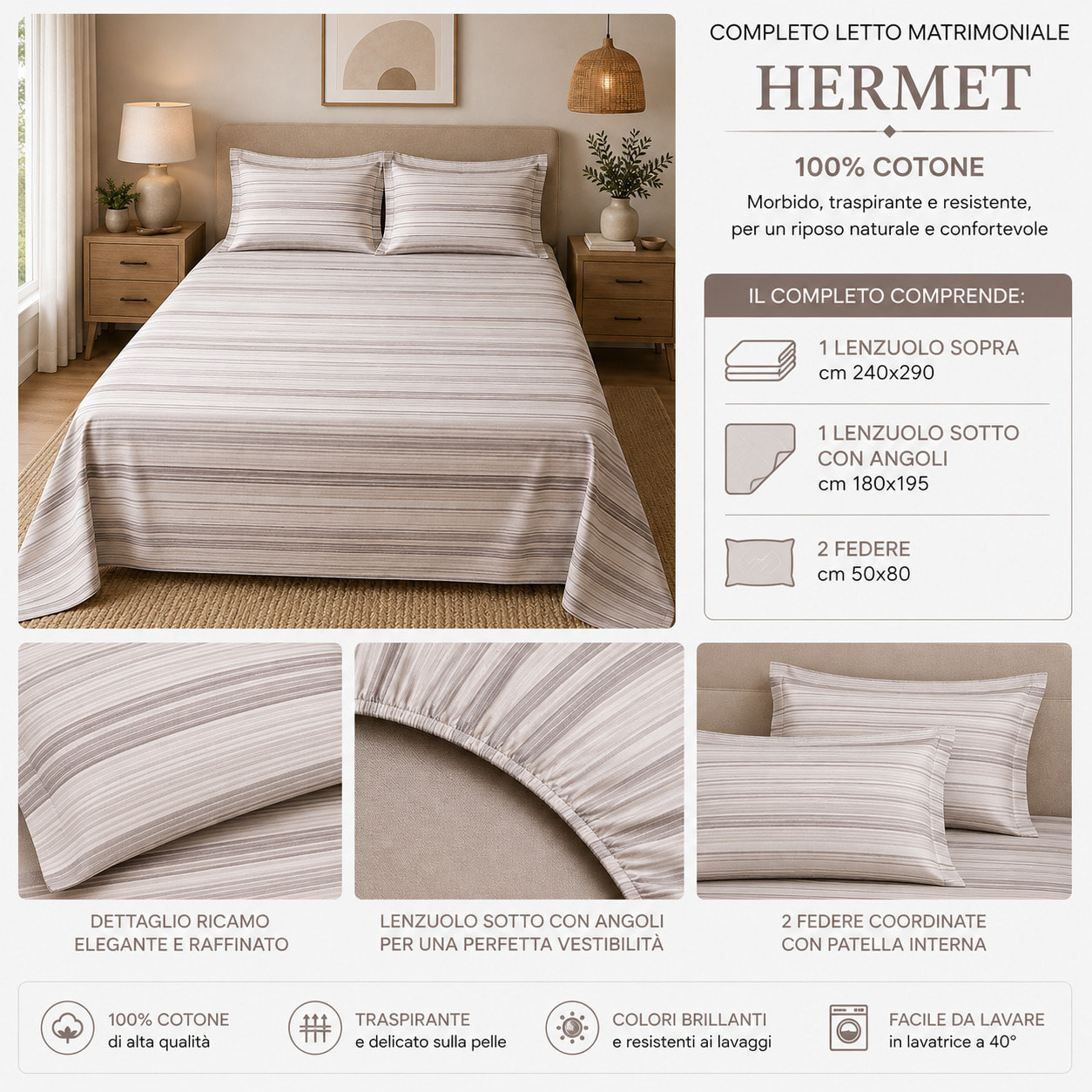 HERMET Completo Letto 100% Cotone Roberta