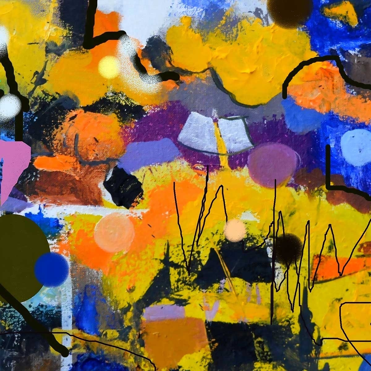 Affiche  circle yellow blue Affiche sous cadre bois