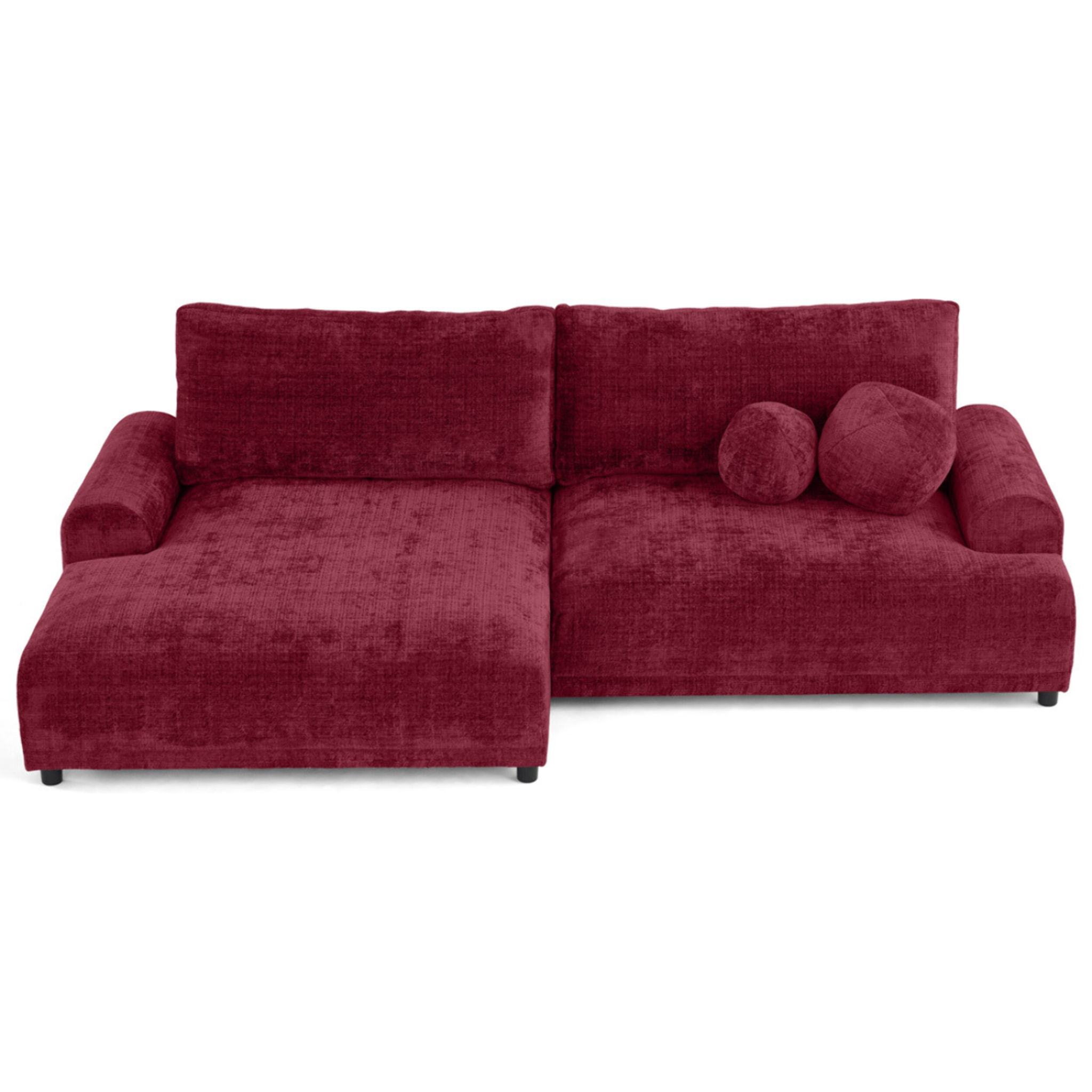 Nelly - canapé d'angle gauche 4 places convertible avec coffre en velours texturé - Prune