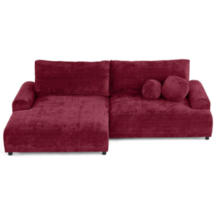 Nelly - canapé d'angle gauche 4 places convertible avec coffre en velours texturé - Prune