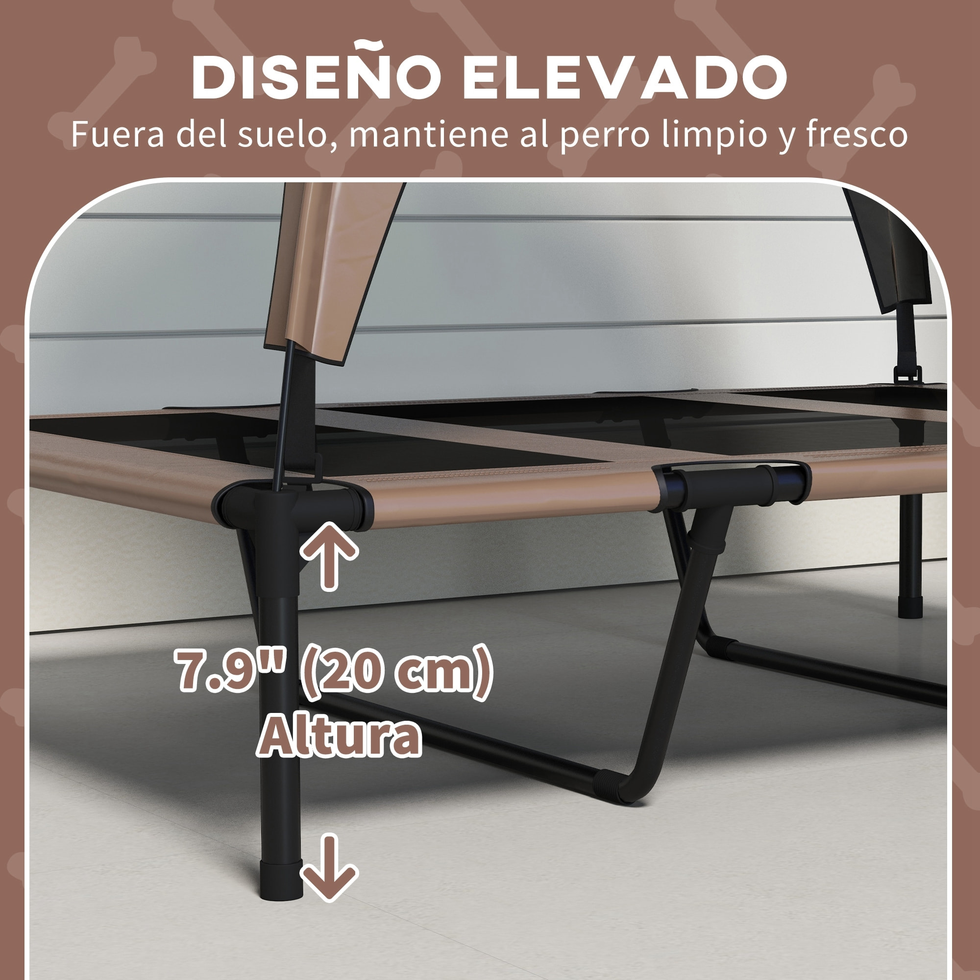 Cama para Perros Elevada con Toldo Cama para Perros Grandes con Marco de Acero y Bolsa de Transporte para Interior y Exterior 106x76x94 cm Café
