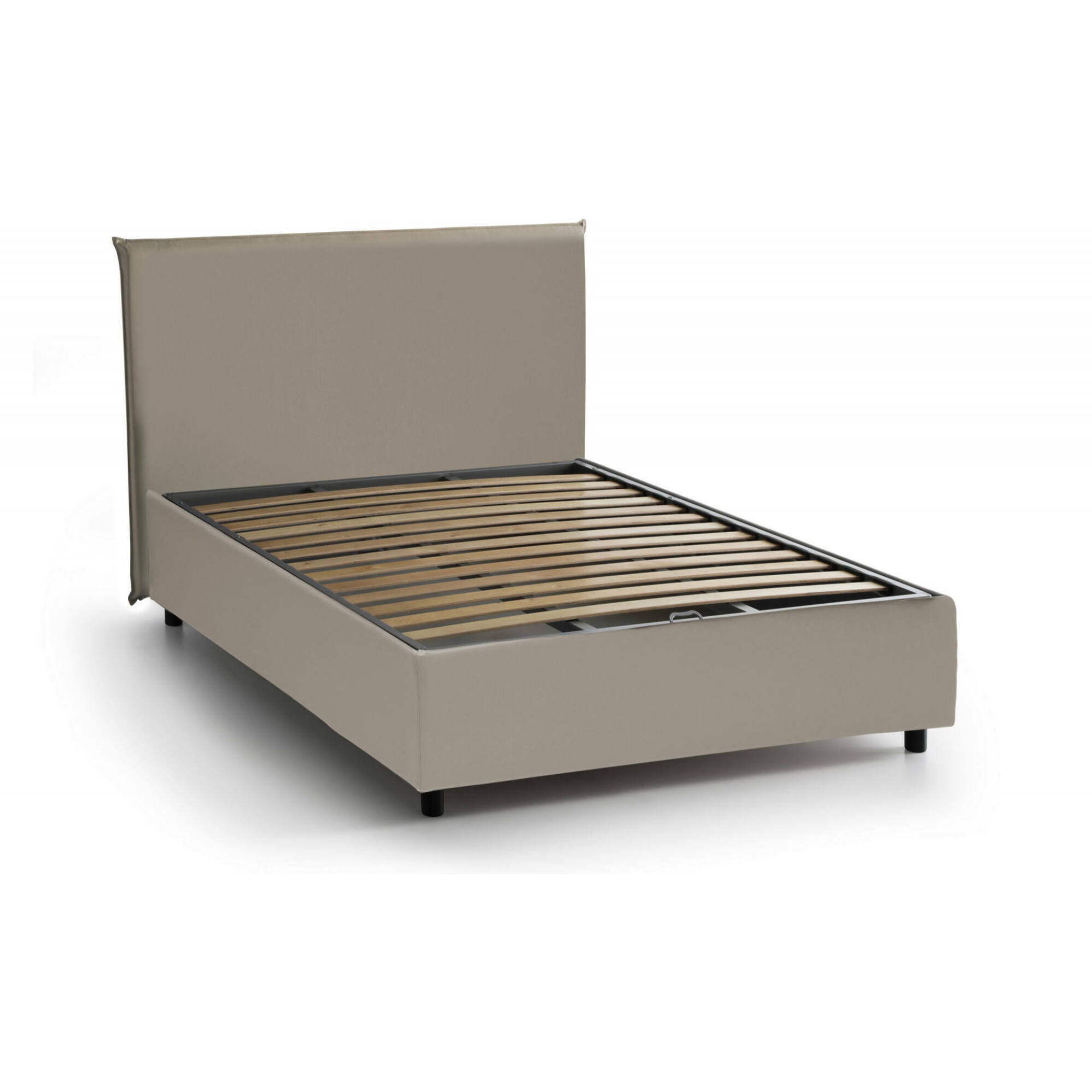 Letto piazza e mezza Assia, Letto contenitore con rivestimento in ecopelle, 100% Made in Italy, Apertura frontale, adatto per materasso Cm 120x200, Tortora