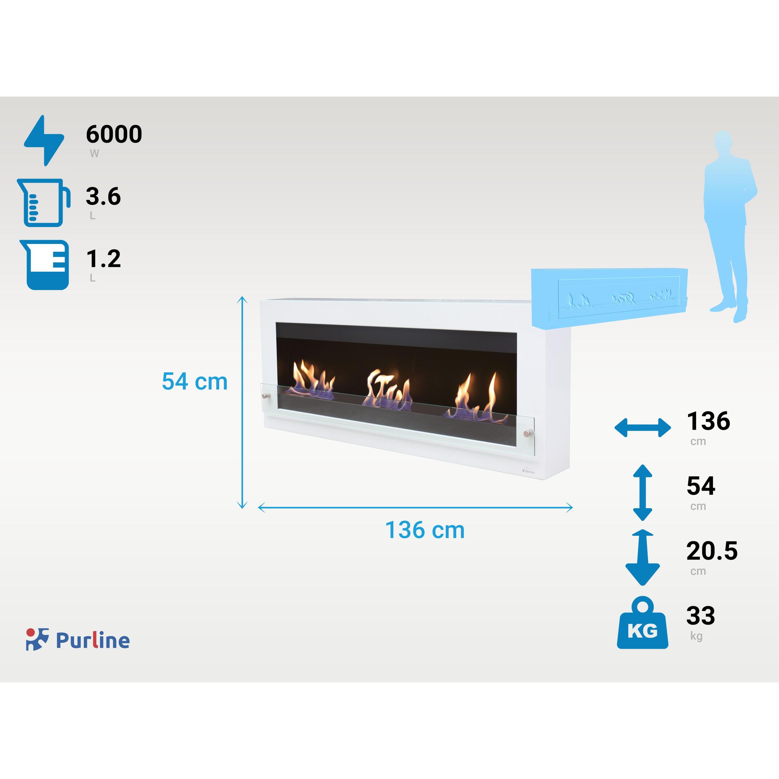 Chimenea de etanol mural extra grande en acero y cristal templado MELIBEA PURLINE 6000 W