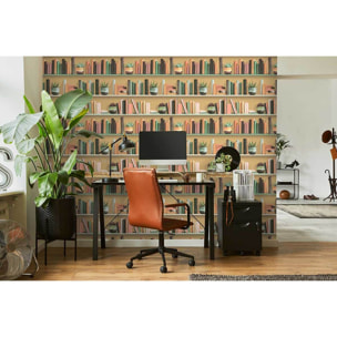 Papier peint étagères livres fond beige chaleureux