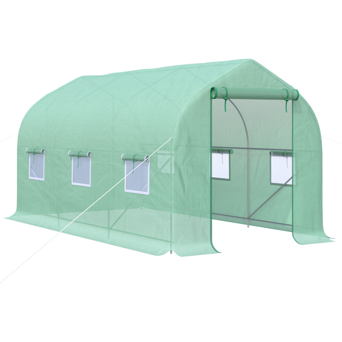 Invernadero de Jardín 400x200x200 cm Tipo Túnel con 6 Ventanas Transpirables y Puerta Enrollable con Cremallera Huerto para Cultivo Plantas Verduras Verde