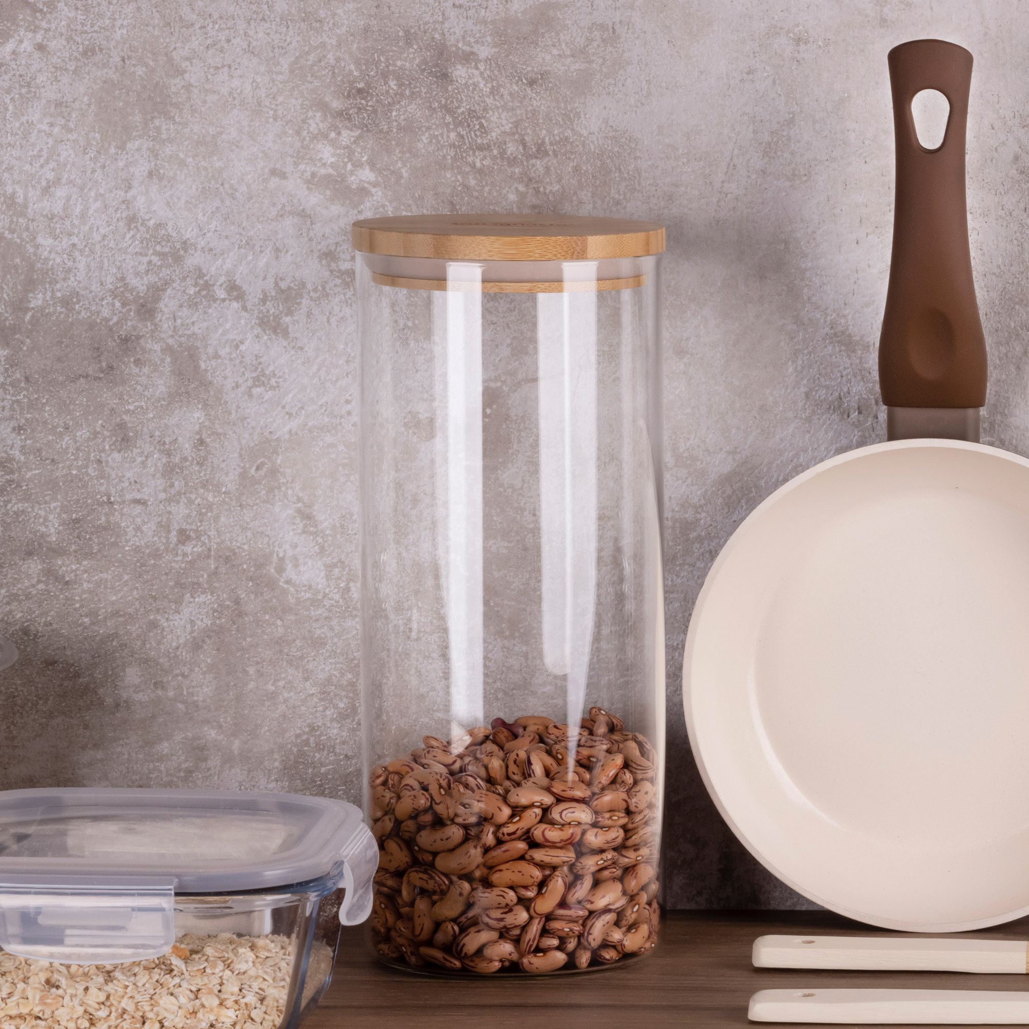 Set de 9 botes en borosilicato (3x 0,6l + 3x 1,4l + 3x 2,1l) para almacenaje de alimentos natur