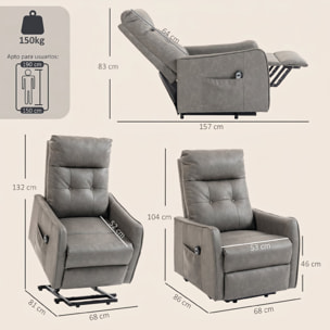 HOMCOM Sillón Relax Reclinable Eléctrico Levanta Personas, Tapizado en Cuero PU, Sillón Elevador con Control Remoto, Asiento de Muelles, Reposapiés, Respaldo Alto, Bolsillos Laterales, Gris Oscuro