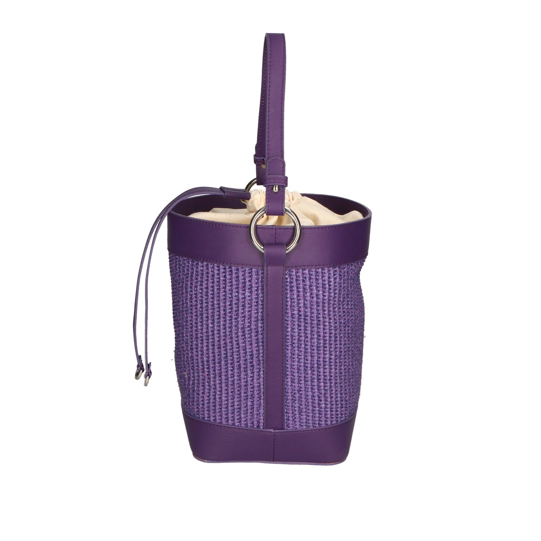 Borsa a secchiello da donna - Modello False - Misto pelle e tessuto - 24.0 x 18.0 x 15.0 cm