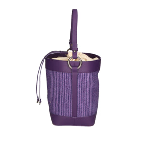 Borsa a secchiello da donna - Modello False - Misto pelle e tessuto - 24.0 x 18.0 x 15.0 cm