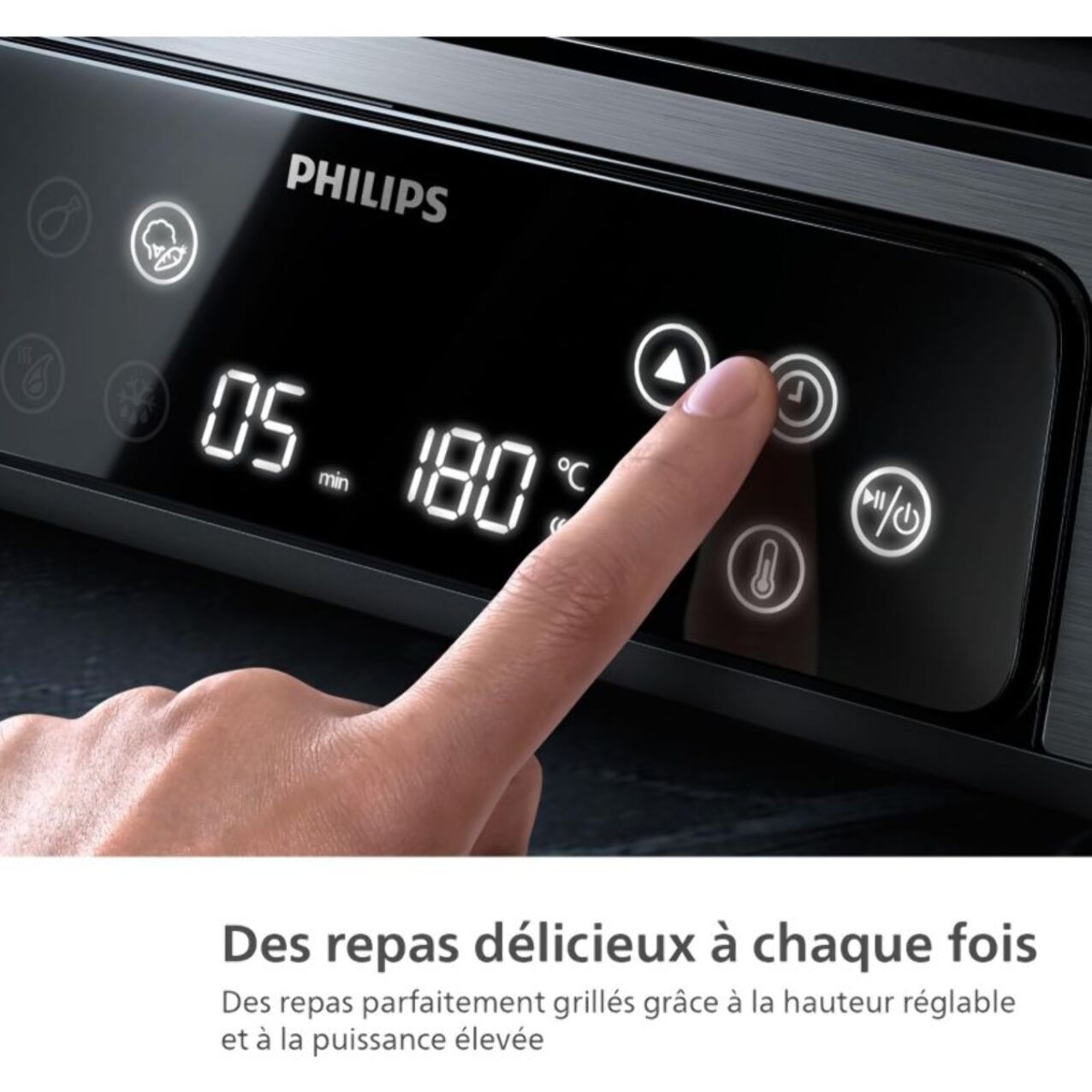 Grille-viande PHILIPS 7000 Series HD6307/70 noir sonde de cuisson, plaques amovibles, à poser, 29x26 cm