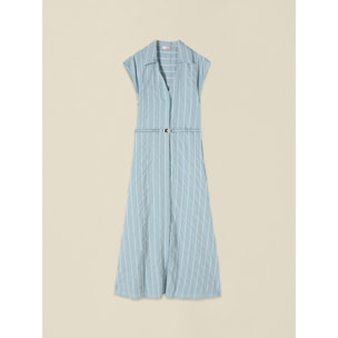 Oltre - Vestido camisero de rayas con cinturón - Light - blue