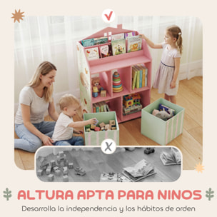 Estantería Infantil para Juguetes con Cajones de Tela, Estantes Abiertos, Diseño de Zorros, Organizador de Juguetes para Dormitorio, Sala de Juegos, Guardería, Rosa