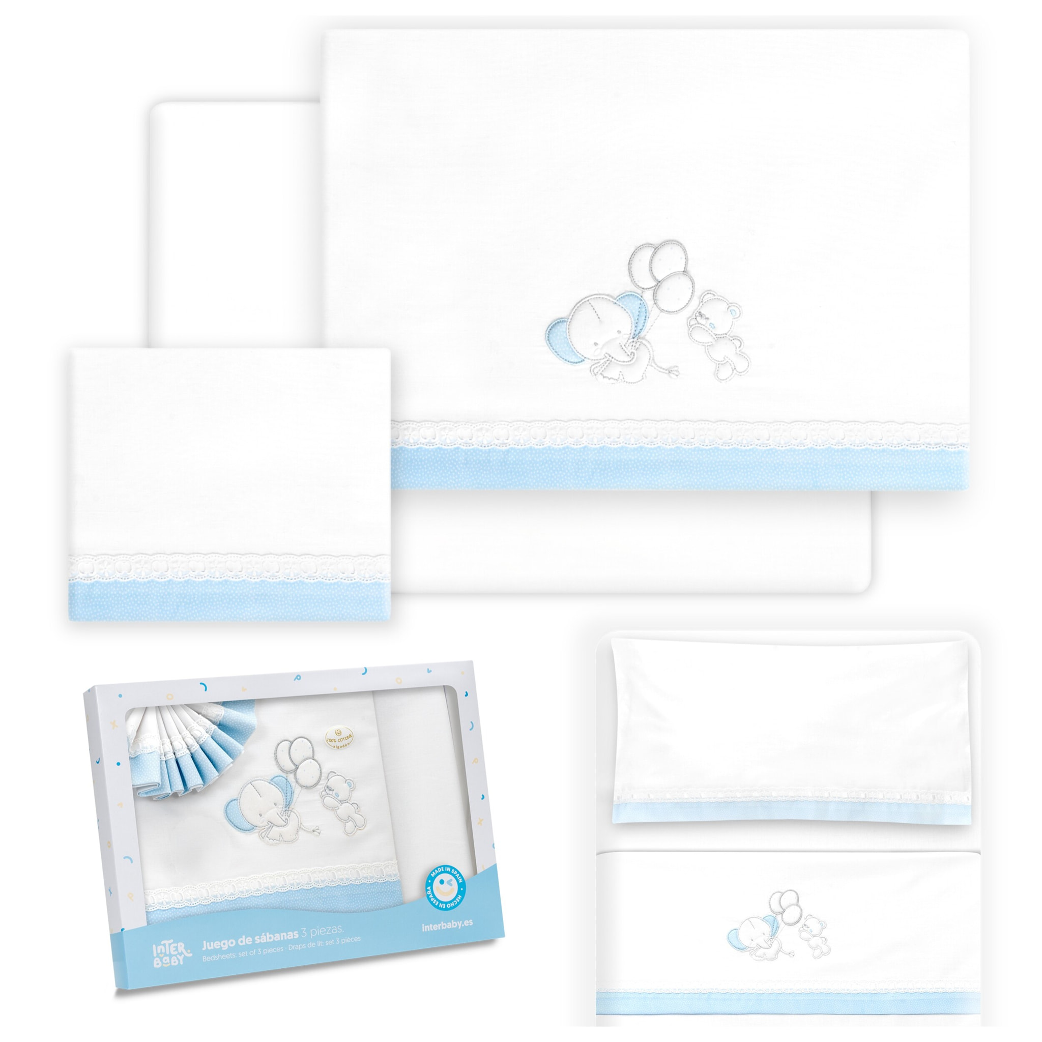 Triptico Minicuna Pasacinta Oso Elefante Globos Bco/Azul