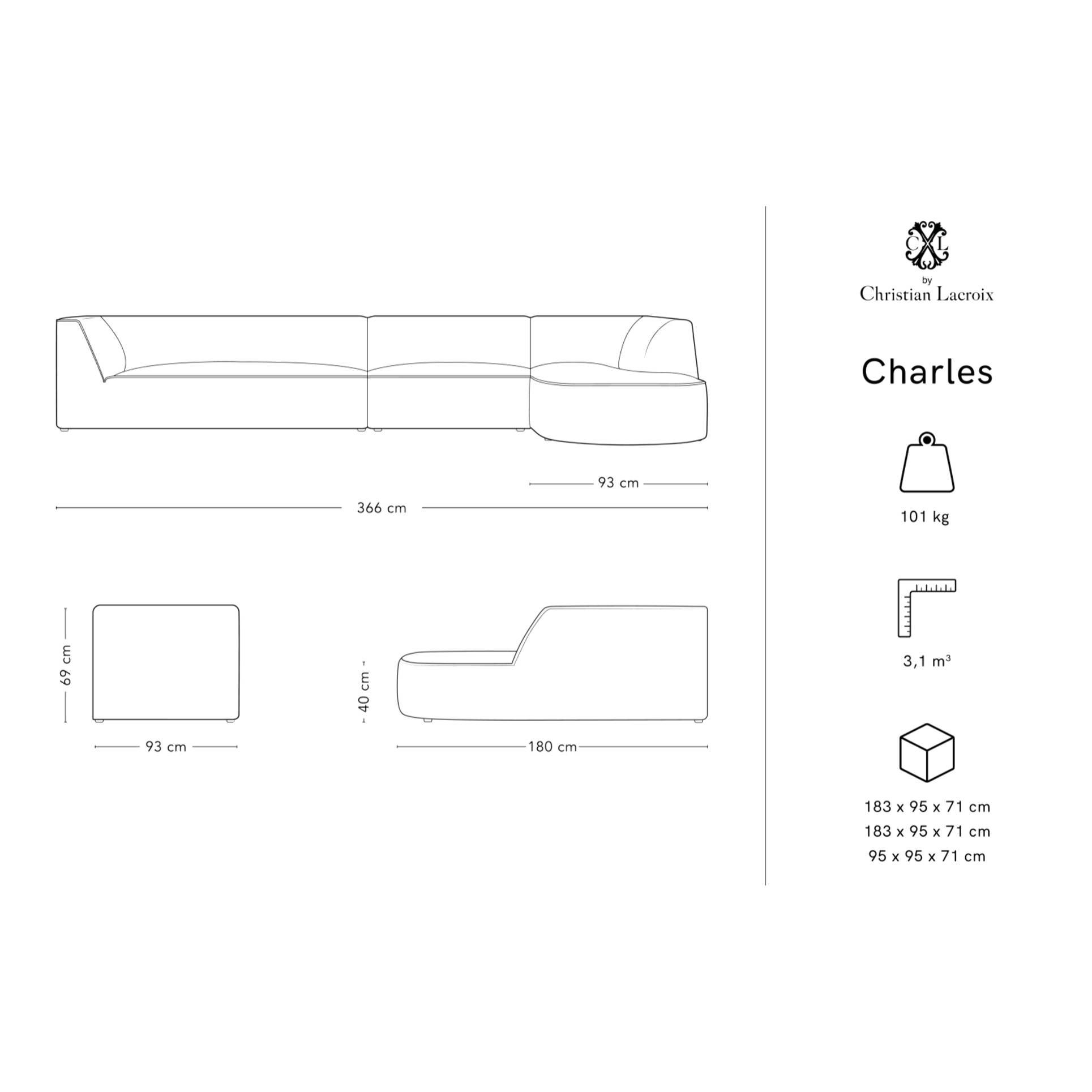 Canapé d'angle droit "Charles" 5 places en velours vert