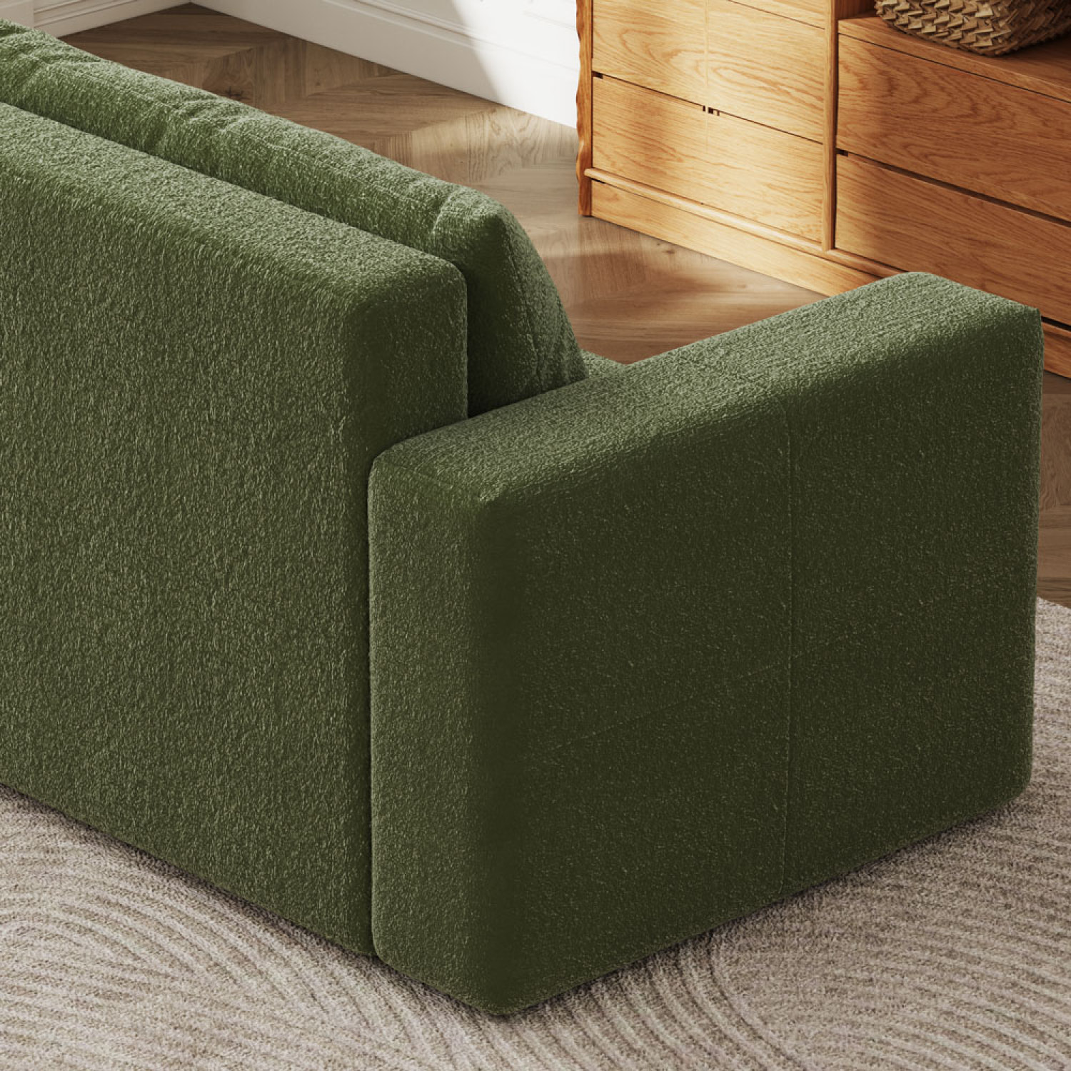 MIDLAND Canapé convertible 3 places avec coffre en bouclette vert