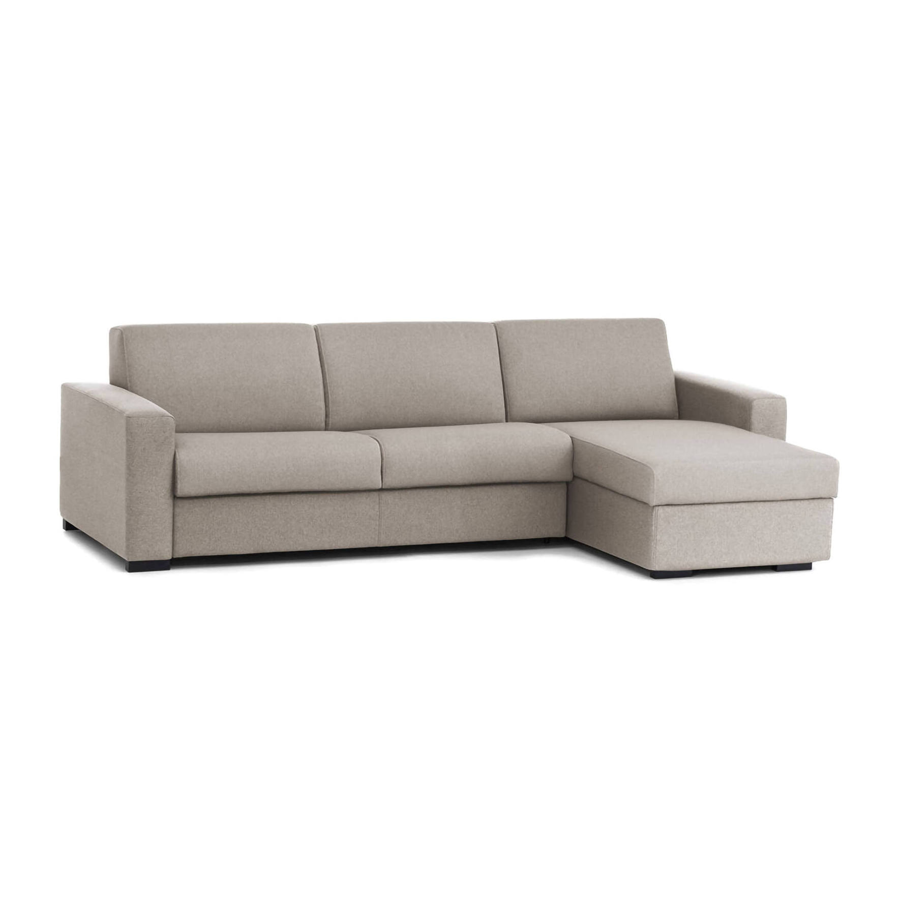 Divano Letto Alicya, Divano ad angolo, 100% Made in Italy, Sofà con apertura girevole, con Penisola contenitore reversibile, con Braccioli standard, Cm 280x95h90, Tortora