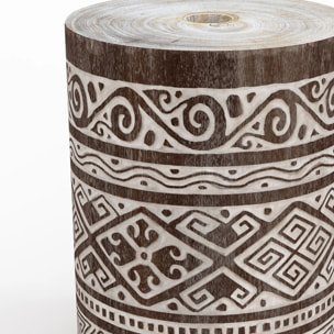 Pied de parasol en bois de suar et gravures blanches - Taga