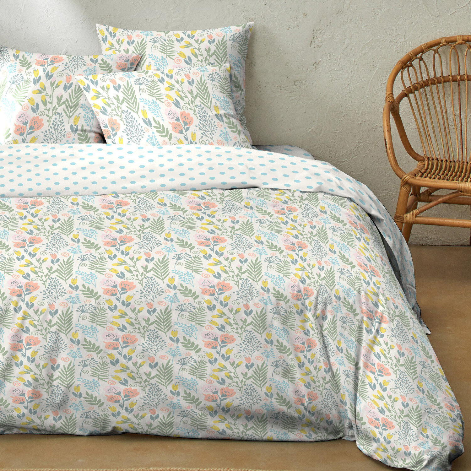 Parure housse de couette 3pcs coton 51 fils lila multico