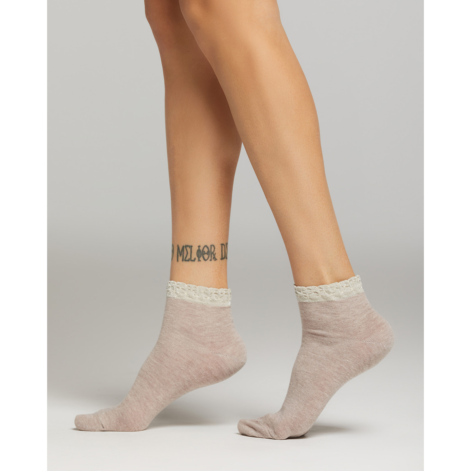 Calza Tosca con bordo in lamè goffrato