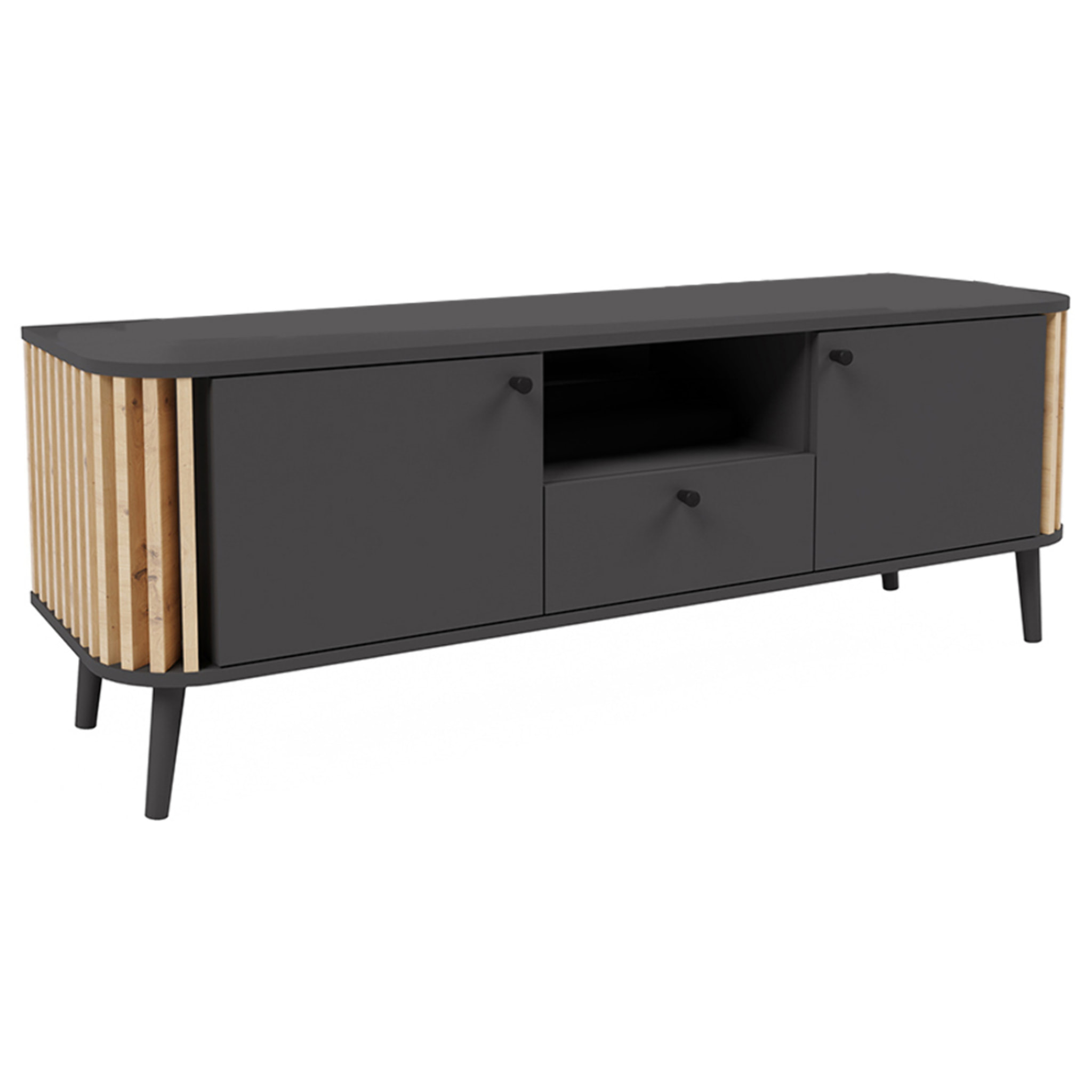 Camberwell - meuble tv - gris et effet bois - 2 portes, 1 tiroir et 1 niche - 138 cm - Bois / Gris