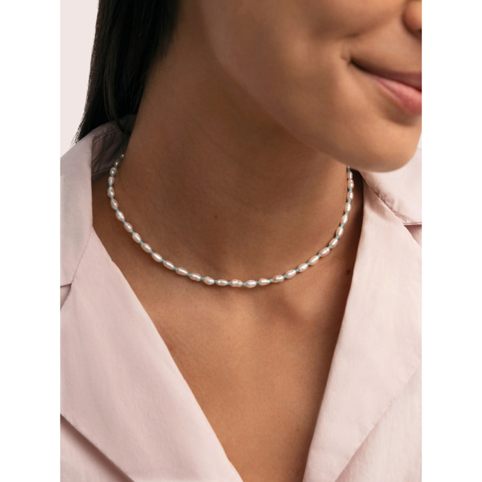 Collar Pompeya Turquesa Acero Baño Oro