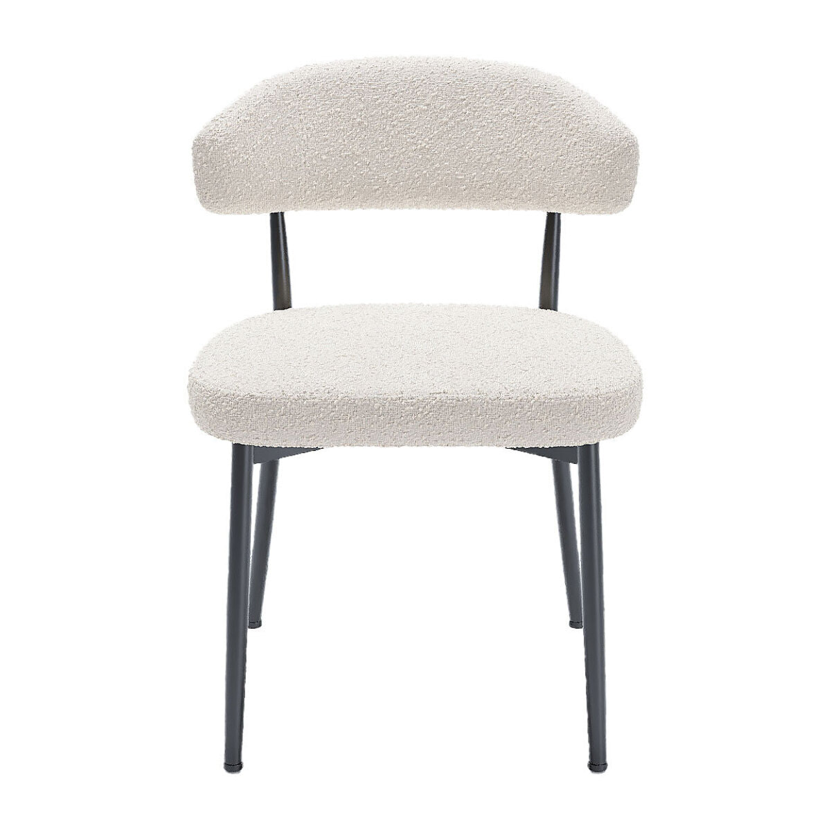 Lot de 2 chaises de salle à manger en tissu bouclette blanche & métal noir